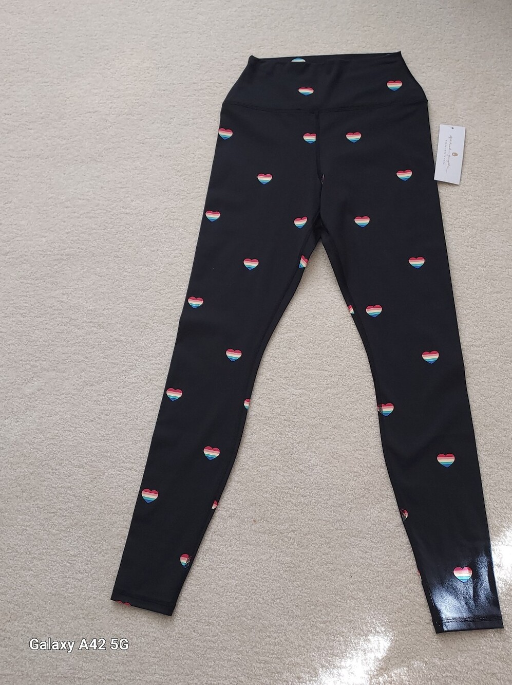 Black rainbow Heart-Print Leggings